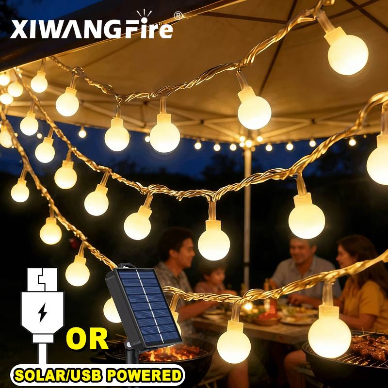 Outdoor Camping Lights String - 3-10M Solar/USB/Batterij Lichtslingers, Fairy Globe Ball