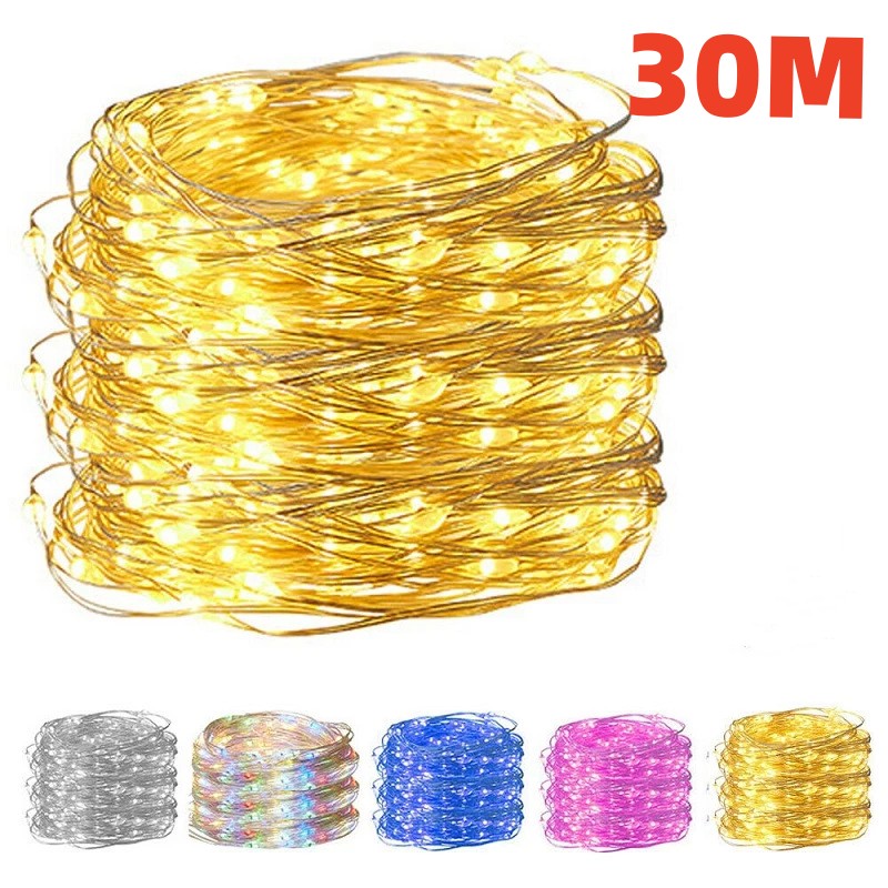 Outdoor Camping Lights String - 30 meter USB LED-lichtslingers koper zilver