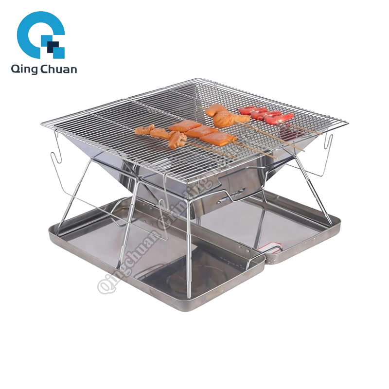 Outdoor Camping Stove - Campinggrill Houtskoolfornuis Opvouwbare roestvrijstalen vuurplaatsgrill Backpacken