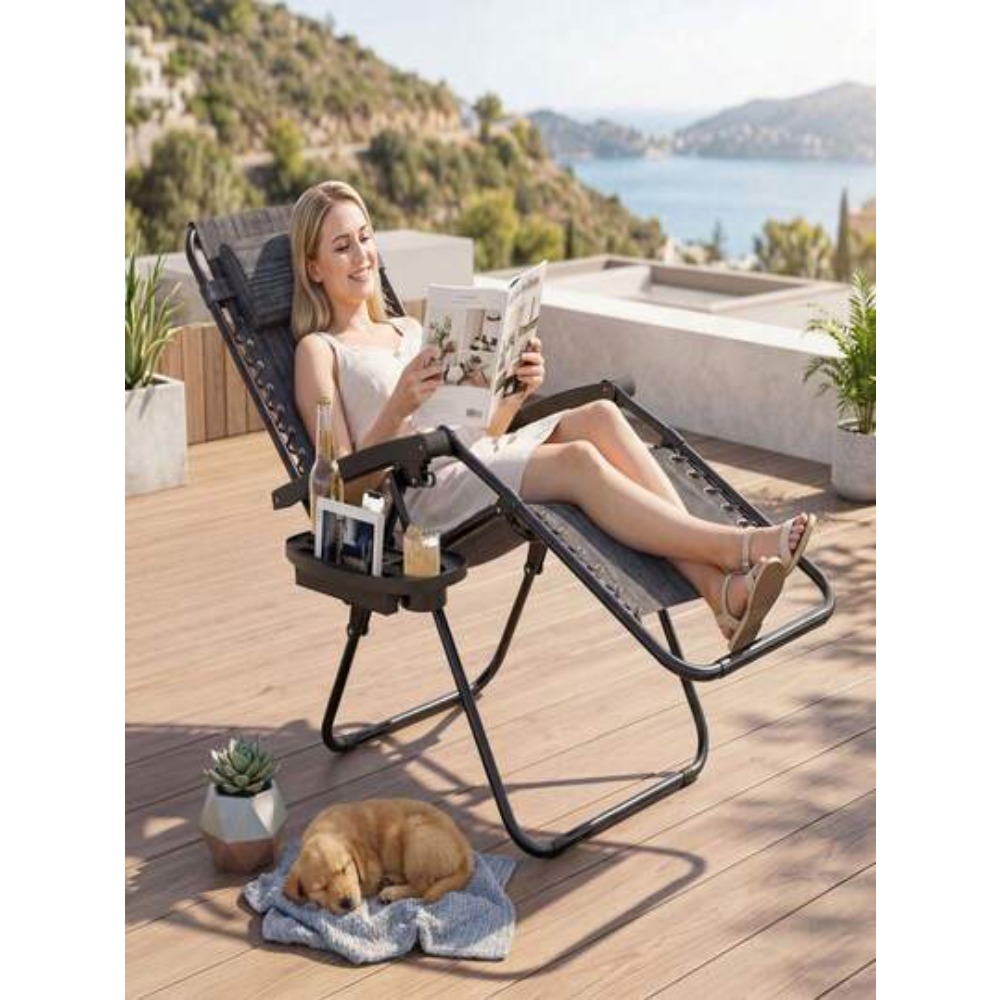 Outdoor Camping Lounge Chairs - Draagbare Zero Gravity-stoel met bekerhouder en